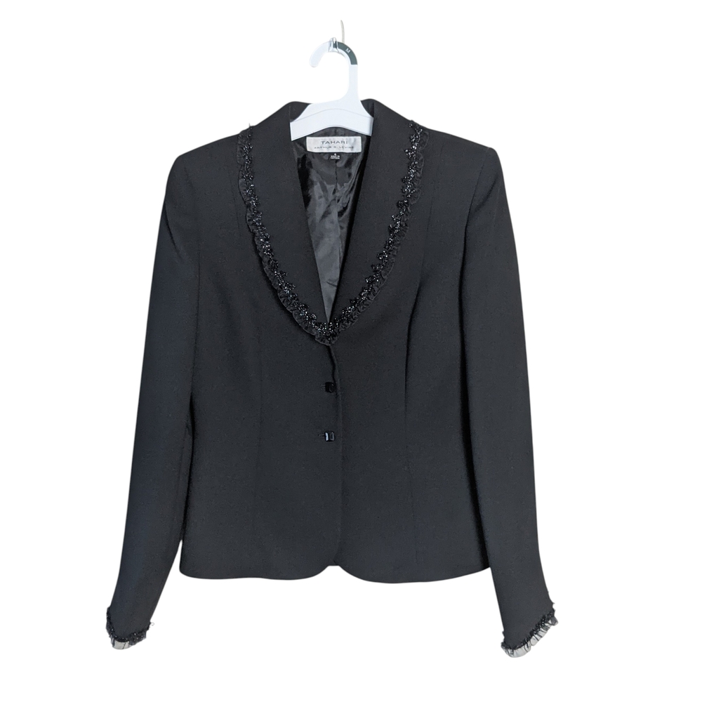 Like New Tahari ASL Women's Black Blazer with Embellished Trim Size 4